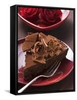 Piece of Chocolate Cake with Chocolate Curls, Red Roses-null-Framed Stretched Canvas