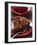 Piece of Chocolate Cake with Chocolate Curls, Red Roses-null-Framed Photographic Print