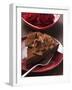 Piece of Chocolate Cake with Chocolate Curls, Red Roses-null-Framed Photographic Print