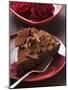 Piece of Chocolate Cake with Chocolate Curls, Red Roses-null-Mounted Photographic Print