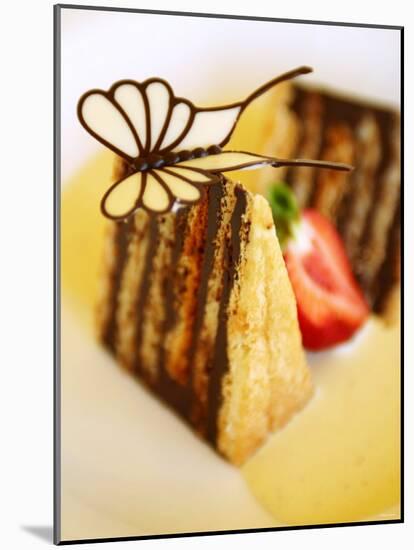 Piece of Japanese Chocolate Cake with Butterfly-Steven Morris-Mounted Photographic Print