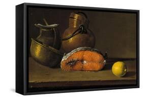 Piece of Salmon, a Lemon and Three Vessels, 1772-Luis Egidio Meléndez-Framed Stretched Canvas