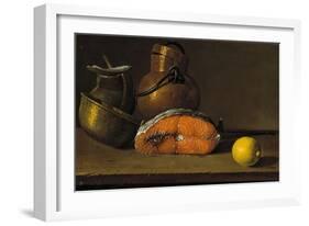 Piece of Salmon, a Lemon and Three Vessels, 1772-Luis Egidio Meléndez-Framed Giclee Print