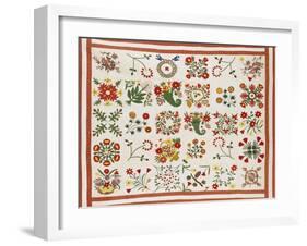 Pieced, Appliqued and Trapunto Cotton Quilted Coverlet Made for Mary Wilkins, Baltimore, Dated 1846-null-Framed Giclee Print