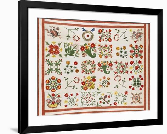 Pieced, Appliqued and Trapunto Cotton Quilted Coverlet Made for Mary Wilkins, Baltimore, Dated 1846-null-Framed Giclee Print