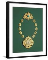 Pieces of a Gold Necklace with Grey Chalcedony, Turquoise, and Glass-null-Framed Photographic Print