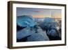 Pieces of glacial ice over black sand being washed by waves, Iceland-Raul Touzon-Framed Photographic Print