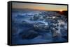 Pieces of glacial ice over black sand being washed by waves, Iceland-Raul Touzon-Framed Stretched Canvas