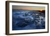 Pieces of glacial ice over black sand being washed by waves, Iceland-Raul Touzon-Framed Photographic Print