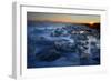 Pieces of glacial ice over black sand being washed by waves, Iceland-Raul Touzon-Framed Photographic Print