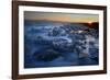 Pieces of glacial ice over black sand being washed by waves, Iceland-Raul Touzon-Framed Photographic Print