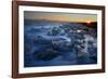 Pieces of glacial ice over black sand being washed by waves, Iceland-Raul Touzon-Framed Photographic Print