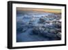 Pieces of glacial ice over black sand being washed by waves, Iceland-Raul Touzon-Framed Photographic Print