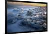 Pieces of glacial ice over black sand being washed by waves, Iceland-Raul Touzon-Framed Photographic Print