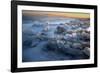 Pieces of glacial ice over black sand being washed by waves, Iceland-Raul Touzon-Framed Photographic Print