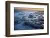 Pieces of glacial ice over black sand being washed by waves, Iceland-Raul Touzon-Framed Photographic Print