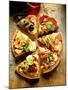 Pieces of Pizza with Different Toppings, on Wooden Background-null-Mounted Photographic Print