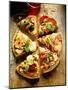 Pieces of Pizza with Different Toppings, on Wooden Background-null-Mounted Photographic Print