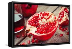 Pieces of Ripe Pomegranate and Juice in Glass-ChamilleWhite-Framed Stretched Canvas