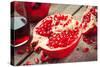 Pieces of Ripe Pomegranate and Juice in Glass-ChamilleWhite-Stretched Canvas