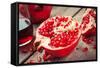 Pieces of Ripe Pomegranate and Juice in Glass-ChamilleWhite-Framed Stretched Canvas