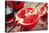 Pieces of Ripe Pomegranate and Juice in Glass-ChamilleWhite-Stretched Canvas