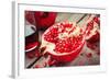 Pieces of Ripe Pomegranate and Juice in Glass-ChamilleWhite-Framed Photographic Print