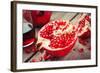 Pieces of Ripe Pomegranate and Juice in Glass-ChamilleWhite-Framed Photographic Print