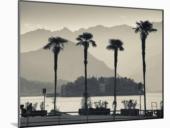 Piedmont, Lake Maggiore, Borromean Islands, Stresa, Lakefront Palms with Isola Bella, Italy-Walter Bibikow-Mounted Photographic Print