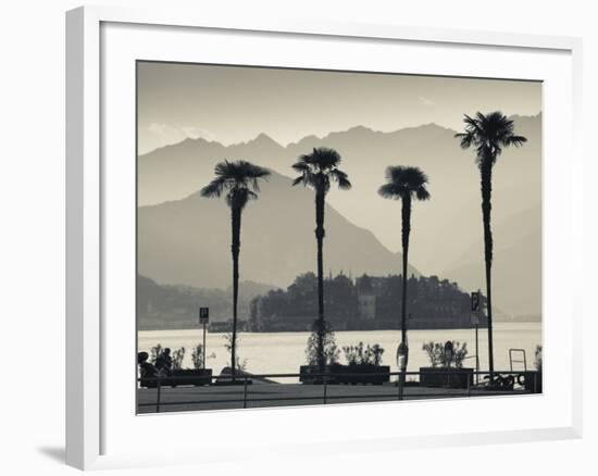 Piedmont, Lake Maggiore, Borromean Islands, Stresa, Lakefront Palms with Isola Bella, Italy-Walter Bibikow-Framed Photographic Print