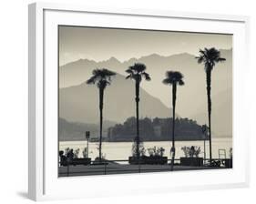 Piedmont, Lake Maggiore, Borromean Islands, Stresa, Lakefront Palms with Isola Bella, Italy-Walter Bibikow-Framed Photographic Print