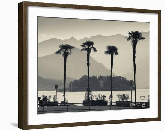 Piedmont, Lake Maggiore, Borromean Islands, Stresa, Lakefront Palms with Isola Bella, Italy-Walter Bibikow-Framed Photographic Print