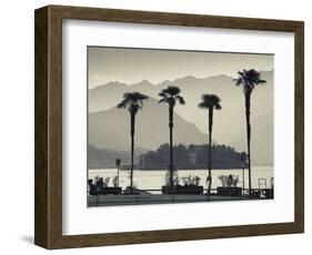 Piedmont, Lake Maggiore, Borromean Islands, Stresa, Lakefront Palms with Isola Bella, Italy-Walter Bibikow-Framed Photographic Print