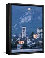 Piedmont, Lake Orta, Isola San Giulio Island with Madonna Del Sasso Sanctuary, Italy-Walter Bibikow-Framed Stretched Canvas