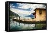 Pier and a Small House, Riva Del Garda, Italy-George Oze-Framed Stretched Canvas