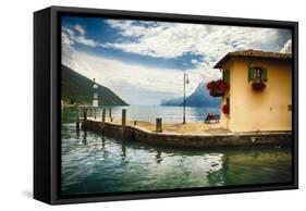 Pier and a Small House, Riva Del Garda, Italy-George Oze-Framed Stretched Canvas