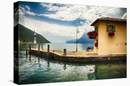 Pier and a Small House, Riva Del Garda, Italy-George Oze-Stretched Canvas