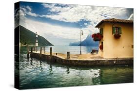 Pier and a Small House, Riva Del Garda, Italy-George Oze-Stretched Canvas