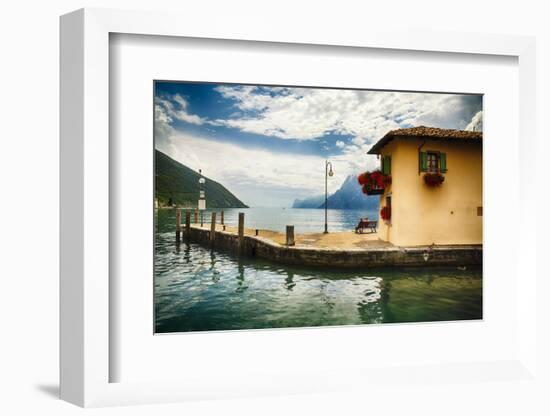 Pier and a Small House, Riva Del Garda, Italy-George Oze-Framed Photographic Print
