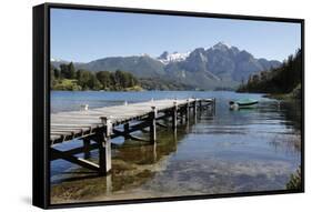 Pier and Andes on Lago Perito Moreno, Llao Llao, near Bariloche, Nahuel Huapi National Park, Lake D-Stuart Black-Framed Stretched Canvas