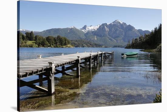 Pier and Andes on Lago Perito Moreno, Llao Llao, near Bariloche, Nahuel Huapi National Park, Lake D-Stuart Black-Stretched Canvas