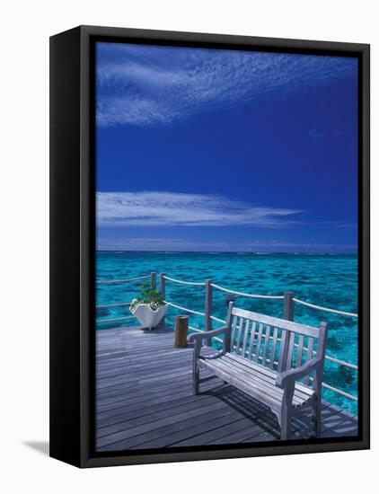 Pier and Bench at Reef, Moorea, French Polynesia, South Pacific-Walter Bibikow-Framed Stretched Canvas