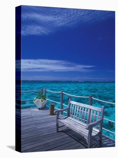 Pier and Bench at Reef, Moorea, French Polynesia, South Pacific-Walter Bibikow-Stretched Canvas