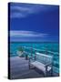 Pier and Bench at Reef, Moorea, French Polynesia, South Pacific-Walter Bibikow-Stretched Canvas