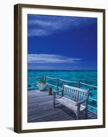 Pier and Bench at Reef, Moorea, French Polynesia, South Pacific-Walter Bibikow-Framed Premium Photographic Print