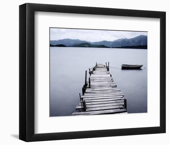 Pier and Boat on Lake-null-Framed Art Print