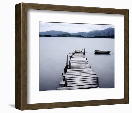 Pier and Boat on Lake-null-Framed Art Print