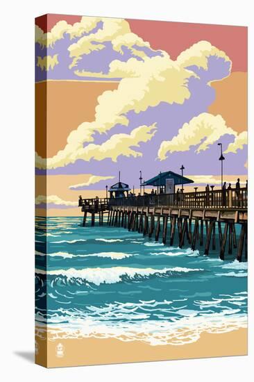 Pier and Sunset-Lantern Press-Stretched Canvas