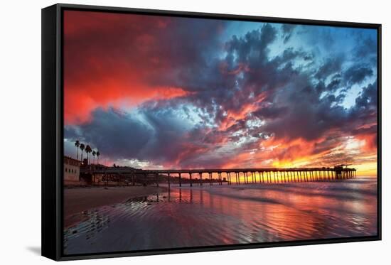 Pier and Sunset-Lantern Press-Framed Stretched Canvas