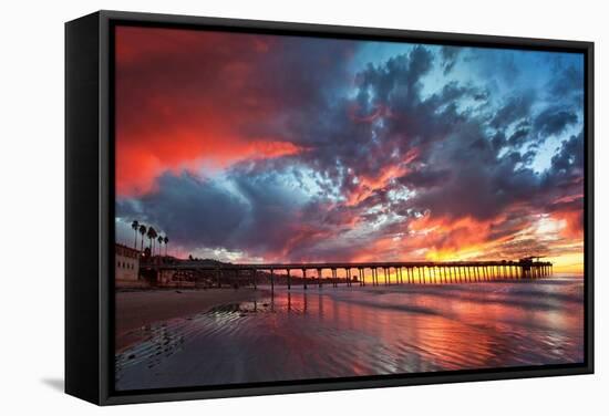 Pier and Sunset-Lantern Press-Framed Stretched Canvas